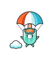 il fumetto della mascotte dei ghiaccioli sta facendo paracadutismo con un gesto felice vettore