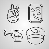 set di icone di design piatto sottile linea dell'aviazione vettore