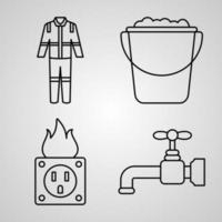 raccolta di simboli di vigili del fuoco icone di contorno di vigili del fuoco vettore