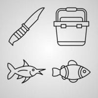 set di icone di design piatto sottile linea di pesca vettore