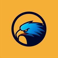 fantastico logo uccello blu sfondo giallo mascotte vettoriale
