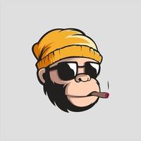 fantastica scimmia fumante con gli occhiali logo vettoriale mascotte