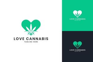 amo il design del logo dello spazio negativo della cannabis vettore