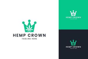 design del logo dello spazio negativo della corona di cannabis vettore