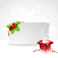 Illustrazione di festa su un tema di Natale con scatola regalo e banner chiaro per il vostro testo. vettore