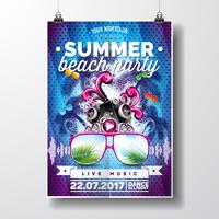 Vector Summer Beach Party Flyer Design con elementi tipografici e musica