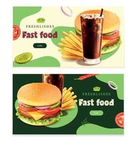 set di banner orizzontali di fast food vettore