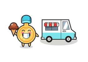 mascotte cartone animato di chiave con camion dei gelati vettore