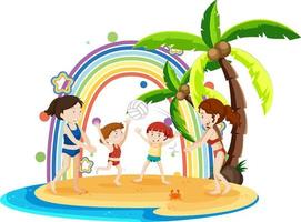 arcobaleno sull'isola con bambini che giocano a pallavolo vettore