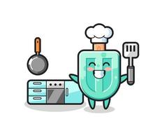 illustrazione del personaggio dei ghiaccioli mentre uno chef sta cucinando vettore