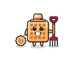 personaggio mascotte di waffle come contadino vettore