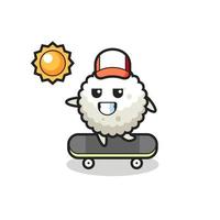 illustrazione del personaggio della palla di riso guida uno skateboard vettore