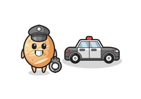 mascotte dei cartoni animati di pane francese come una polizia vettore