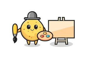 illustrazione della mascotte delle patatine come pittore vettore