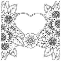 fiore mehndi con cornice a forma di cuore vettore