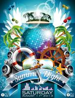 Vector Summer Beach Party Flyer Design con palla da discoteca e elementi di spedizione