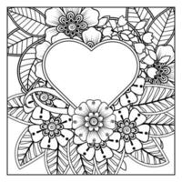 fiore mehndi con cornice a forma di cuore vettore