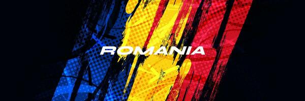 Romania bandiera con spazzola ictus stile isolato su nero sfondo. bandiera di Romania vettore