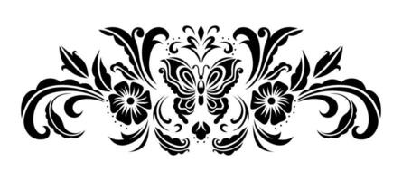 Vintage ▾ simmetrico floreale ornamento con farfalla e fiori isolato su bianca sfondo. vettore