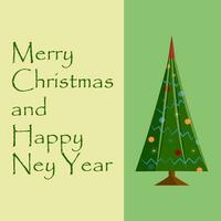 Natale locanico carta nel astratto stile. nuovo anno manifesto con Natale albero decorato con giocattoli e congratulazioni iscrizione. vettore illustrazione.