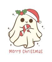 carino e kawaii Natale fantasma. festivo vacanza cartone animato mano disegno con adorabile posa. vettore