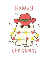 carino e kawaii Natale cowboy fantasma nel un' festivo mano disegno. Questo adorabile posa, con un' cappello e luce, Aggiunge fantasia e gioia per il tuo festivo progetti. vettore