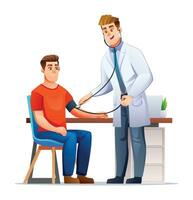 medico misurazione sangue pressione per paziente nel clinica. medico visita medica e assistenza sanitaria concetto. vettore cartone animato personaggio illustrazione