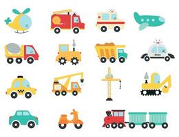 impostato di trasporto per bambini nel piatto stile. collezione di mano disegnato veicoli per bambini. vettore