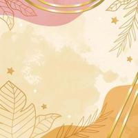 acquerello beige con sfondo di foglie d'oro vettore
