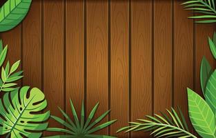 sfondo texture legno con foglie verdi vettore