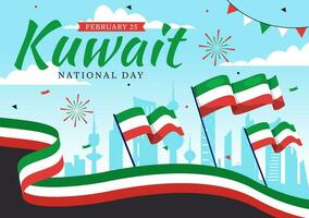 nazionale Kuwait giorno vettore illustrazione su febbraio 25 con punto di riferimento, agitando bandiera e indipendenza celebrazione nel piatto cartone animato sfondo