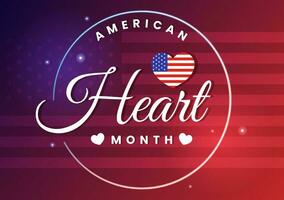 febbraio è americano cuore mese vettore illustrazione con Stati Uniti d'America bandiera e rosso amore per salutare nel piatto cartone animato sfondo design