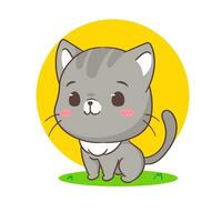 carino gatto cartone animato personaggio seduta. chibi adorabile animale concetto design. isolato bianca sfondo. vettore arte illustrazione.