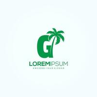 spiaggia palma albero con lettera g logo design vettore Immagine