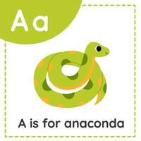 apprendimento inglese alfabeto per bambini. lettera un. carino cartone animato anaconda. vettore