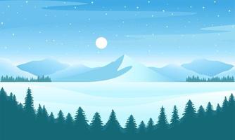 illustrazione di paesaggio invernale di vettore. foresta di alberi di montagna