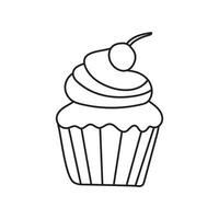 mano disegnato bambini disegno cartone animato vettore illustrazione Cupcake con ciliegia su superiore icona isolato su bianca sfondo