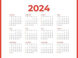 calendario design per 2024 anno, mensile calendario modello, calendario 2024 modello vettore, calendario 2024 settimana inizio domenica, progettista per 2024 anno. vettore