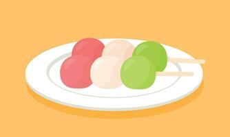 dango mochi giapponese dolce cibo carino cartone animato vettore illustrazione