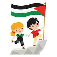 cartone animato bambini con Palestina bandiera vettore