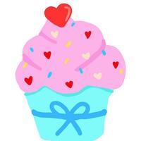 Cupcake con cuore linea arte scarabocchio vettore