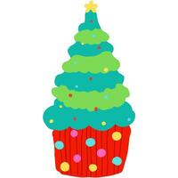 Cupcake Natale albero linea arte scarabocchio vettore