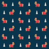 senza soluzione di continuità infantile modello con carino cervo nel maglione e Natale albero. creativo bambini città struttura per tessuto, avvolgere, tessile, sfondo, abbigliamento vettore