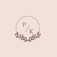 pk iniziale monogramma nozze con creativo cerchio linea vettore