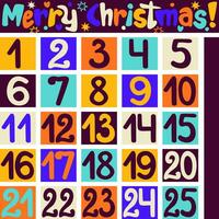 Avvento calendario con luminosa Natale decorazione. conto alla rovescia per Natale con numeri. natale numeri vettore