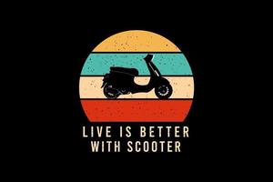 vivere è meglio con scooter, mockup di t-shirt merchandising vettore