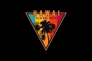 hawaii palm e spiaggia, silhouette retrò in stile vintage vettore