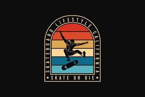 stile di vita dello skateboard california, silhouette in stile retrò vettore