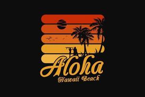 aloha hawaii, silhouette spiaggia vettore