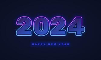 contento nuovo anno 2024 nel luminosa neon stile. vettore illustrazione.